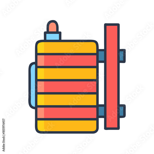Colorful illustration of a striped container with a barrier