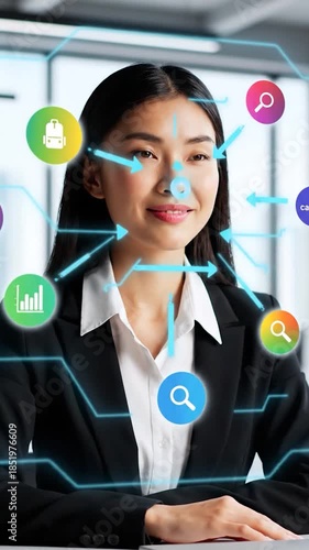 Wallpaper Mural Professional woman viewing glowing holographic data interfaces in a modern office Torontodigital.ca