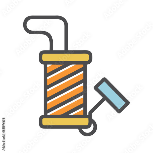 Graphic icon of barber pole with shaving accessories included