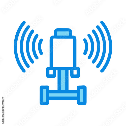 Stylized blue radio transmitter sending out signal waves icon