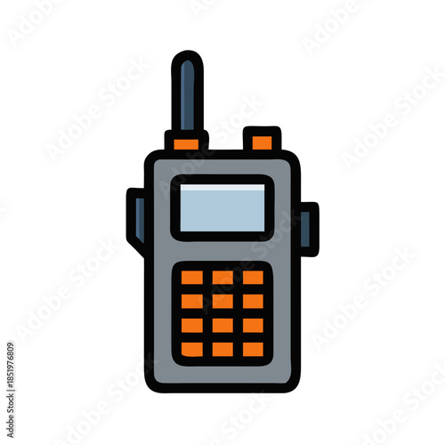 Gray radio walkie talkie device illustration isolated on black background