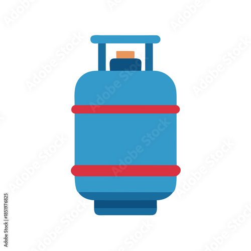 Blue gas cylinder with red stripe isolated on black