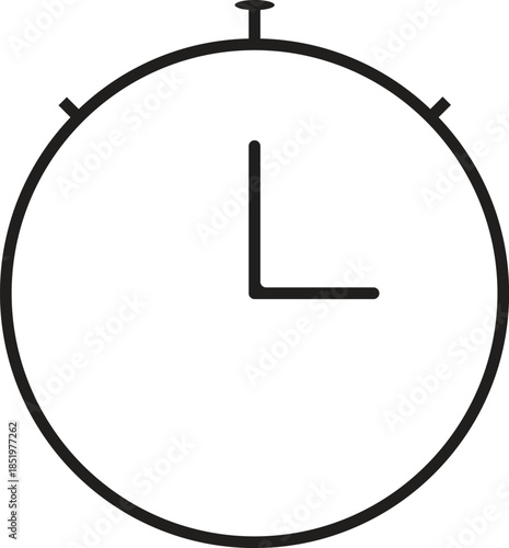 A simple black and white line icon of a clock or stopwatch face, symbolizing timekeeping