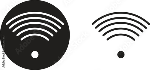 Black and white wireless signal icons representing network connection and technology