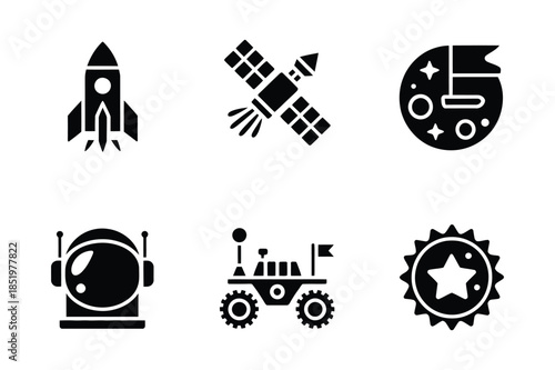 Space Exploration and Astronomy Silhouette Icon Set