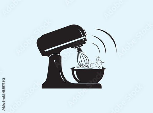 Minimal Stand Mixer Silhouette Whipping Cream on White Background
