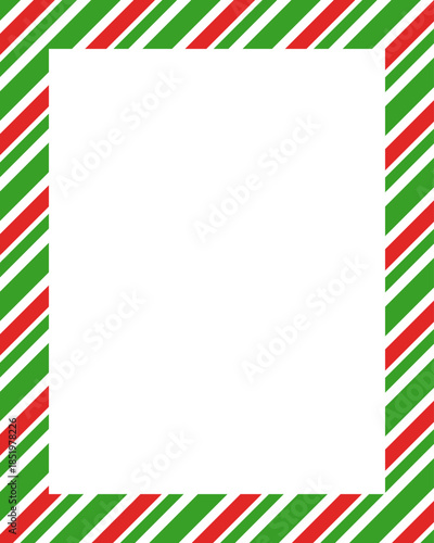 Christmas border frame. Merry Christmas Candy cane rectangle frame card elements decoration. New Year picture frame ribbon with red, white or green stripes. Vertical Christmas border frame.