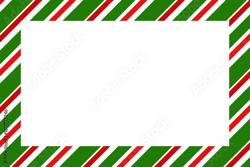 Christmas border frame. Merry Christmas Candy cane rectangle frame card elements decoration. New Year picture frame ribbon with red, white or green stripes. Vertical Christmas border frame.