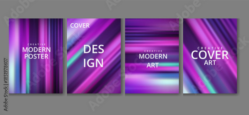 Vibrant purple modern art poster designs on transparent background