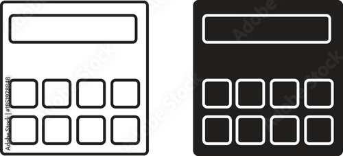 A pair of simple calculator icons in outline and solid black styles