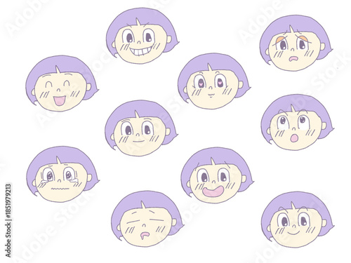 女の子　表情アイコンセット