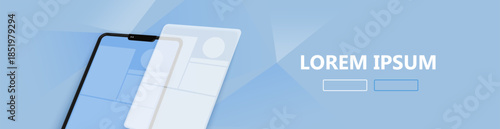 Web banner template with tablet illustration. Banner mockup, mobile app illustration. Minimalist website template.