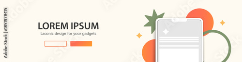 Minimalistic web banner for website. Website landing page template with tablet template illustration on a beige background.