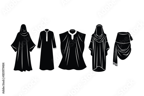 Traditional Islamic Arabic and Middle Eastern clothing icons