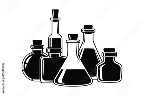 Alchemy and Chemistry Laboratory Glass Bottle and Flask Silhouettes