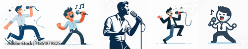 Silhouette of a Man Singing Vector Illustration.
