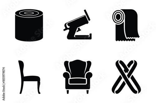 Upholstery and Furniture Repair Icons for Craft and Restoration