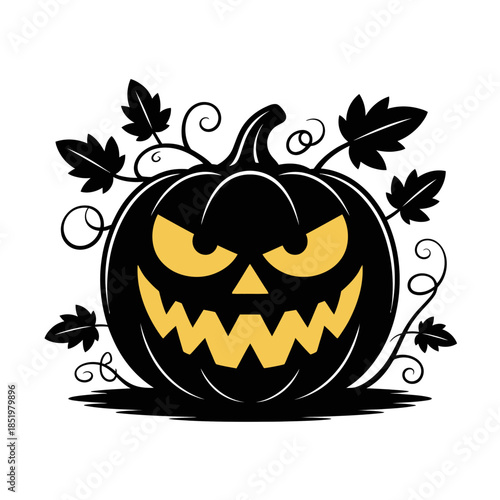 A menacing jack-o'-lantern carved with a mischievous grin