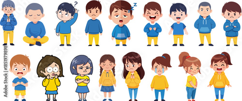 Cartoon Style Detailed Various Emotional Expression of Cute Little Character