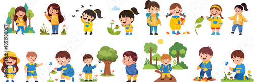 Cute Flat Illustration Various Active Kids Activities in the Nature Illustration