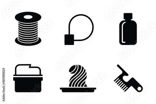 Household Utility and Sewing Supplies Silhouette Icon Set