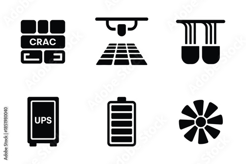Data Center Infrastructure Cooling and Power Supply Icons