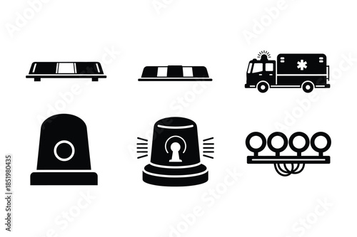 Emergency Siren Lights and Rescue Vehicle Icon Set