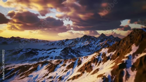 Wallpaper Mural Majestic Mountain Sunset Breathtaking Cloudscape over Snow-Capped Peaks Torontodigital.ca