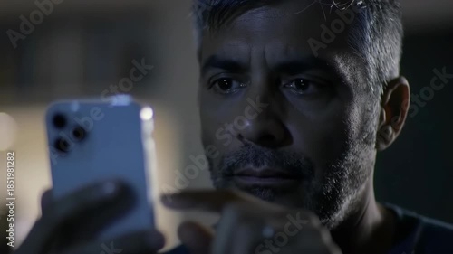 Wallpaper Mural Man Intently Uses Smartphone in Low Light, Evening Focus Torontodigital.ca