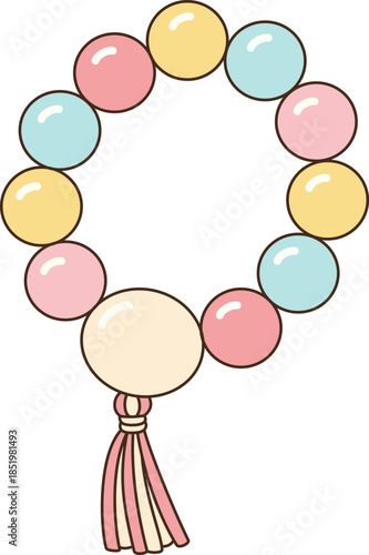 Kawaii Pastel Beads Bracelet with Tassel Illustration