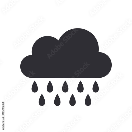 a simple black and white icon depicts a dark cloud with several raindrops falling directly beneath it weather symbol high quality