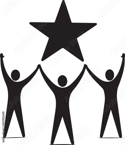 Three Silhouetted Figures Holding Up a Star teamwork success