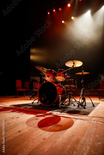 Canvas Print View of a drum set in a large empty theater arena