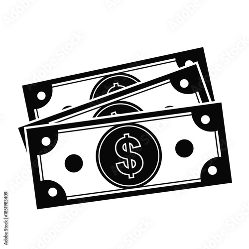 A simplified black and white illustration depicts three united states dollar bills stacked on top of each other high quality professional
