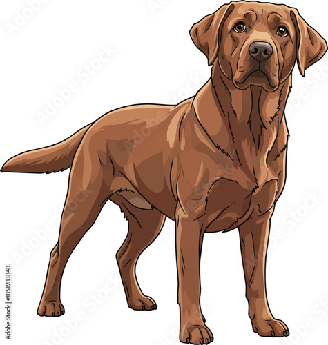 Brown Labrador Retriever dog standing curious friendly pose