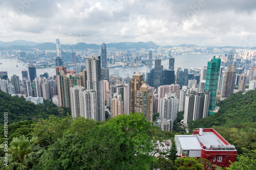 Wallpaper Mural View of Hong Kong and Kowloon from Victoria peak. Panorama of Hong Kong, skyscrapers and nature. Torontodigital.ca