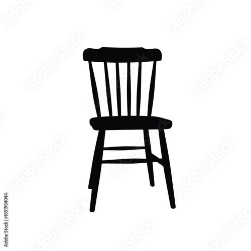 a simple black silhouette of a wooden chair featuring a spindle back and a classic design is prominently displayed high quality