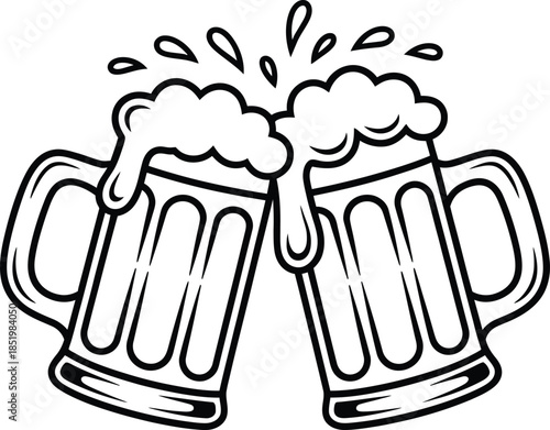 Two mugs of beer clinking together

