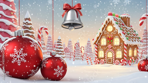 christmas decoration on red background