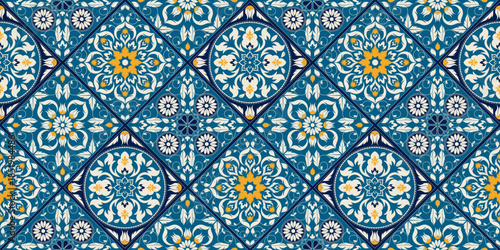 Seamless ceramic tile with colorful patchwork. Vintage multicolor pattern in turkish style. Endless pattern can be used for ceramic tile, wallpaper, linoleum, textile, web page background.
