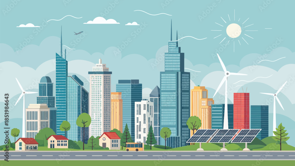 Obraz premium Bright Vector of a Bustling Smart City Skyline