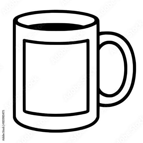 Simple Black and White Outline Illustration of a Coffee Mug