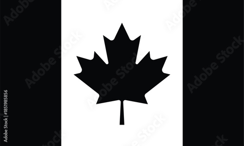 Black and White Canadian Flag with Maple Leaf