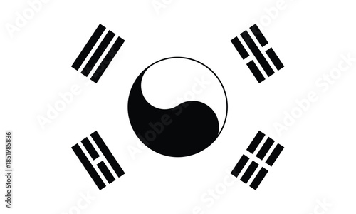 South Korean National Flag with Taegeuk Symbol and Trigrams