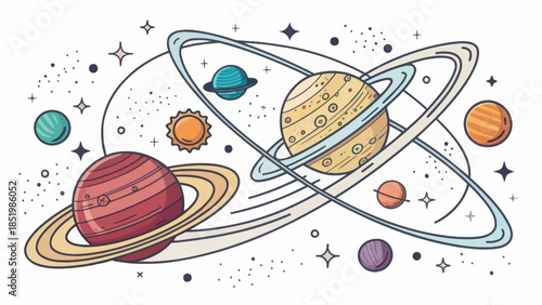 Exoplanets Orbiting Distant Stars Icon Vector Flat Design Minimal