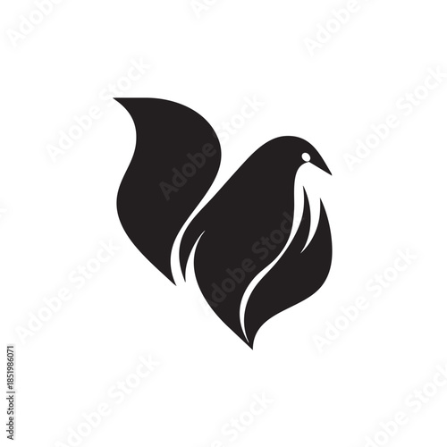 Stylized black silhouette of a bird shape integrated with abstract flame or leaf elements on a white background