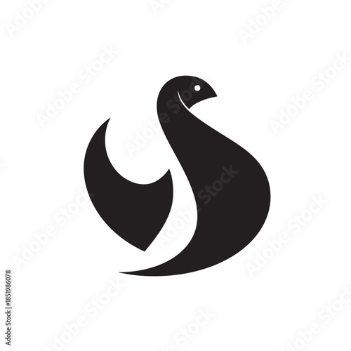 Stylized abstract depiction of a swimming aquatic bird in solid black silhouette