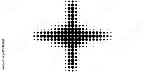 Modern Black halftone dots forming an X shape on white abstract