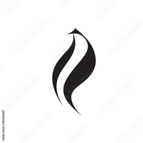 Abstract stylized flame design features elegant black shapes on a white background