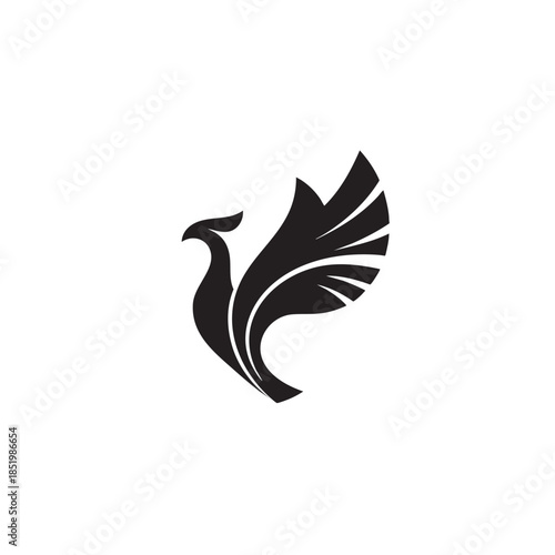 Stylized silhouette of a mythical bird design in solid black against a white background